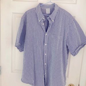 Brooks Brothers.  Blue and white striped short sleeve shirt.